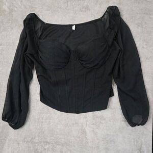 Y2k 90s Womens Black  Sheer Babydoll Fairy Grunge Coquette‎ Top 2X Romantic Puff